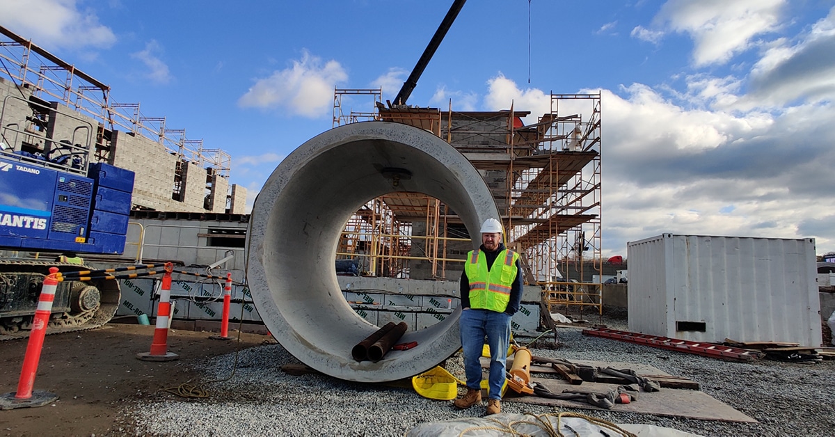 Kleinfelder's Jason Lavoie pictured on the York Street Pump Station and Connecticut River Crossing project site