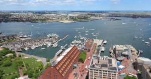 Aerial photo of Long Wharf in Boston