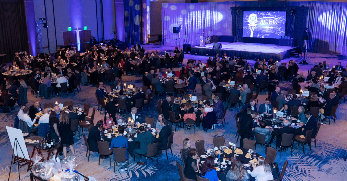 Overhead shot of the ACEC CA 2023 Engineering Excellence Awards Gala.