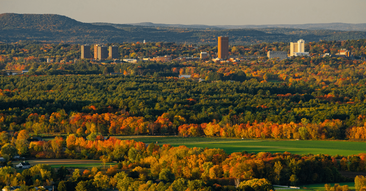 Aerial view of Amherst, MA