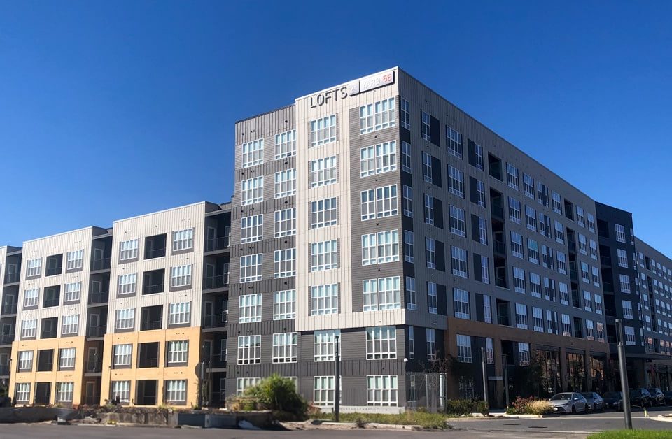 The Yard 56 mixed-use development in East Baltimore, pictured here with blue sky, received Urban Land Institute Baltimore's WaveMaker Award