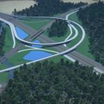 I-95 and SR 896 interchange roadway rendering with trees and roads