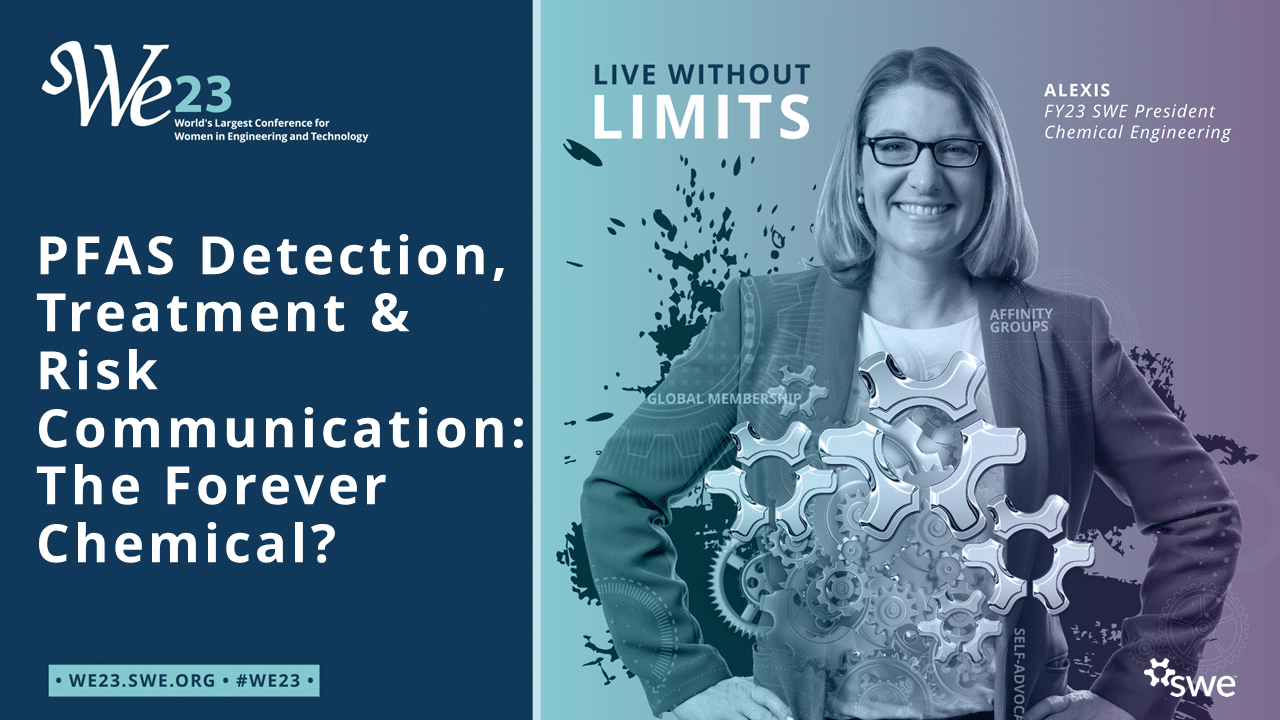 SWE Presentation Header SWE Conference WE23 presentation title slide for PFAS roundtable with title and graphic