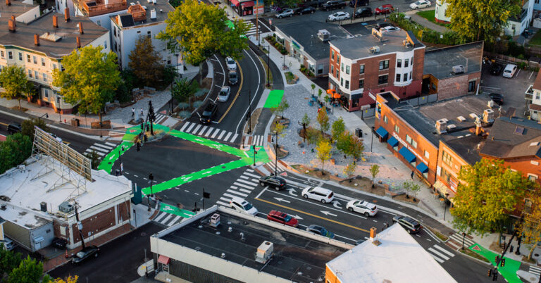 Aerial view of Inman Square in Cambridge