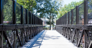 footbridge deck with trees