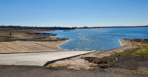 Bois d'Arc Lake with boat ramp and blue sky
