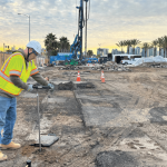 Kleinfelder staff performing hand augering at the San Diego International Airport Terminal 1 Replacement Project