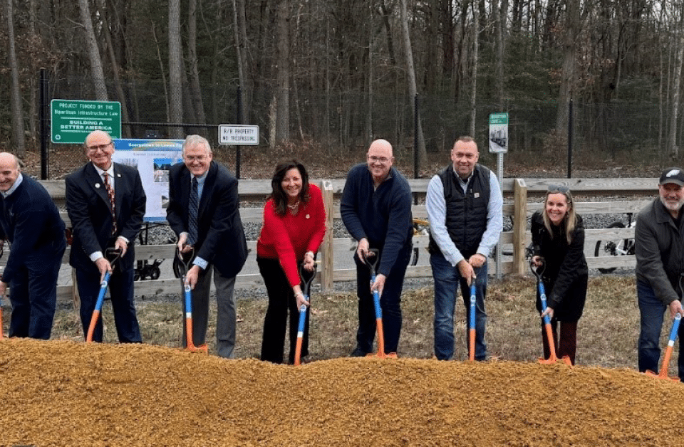 Scott Rathfon (far left) joins Secretary Majeski (2nd from right) and other dignitaries for the official groundbreaking of the Georgetown-to-Lewes Trail.