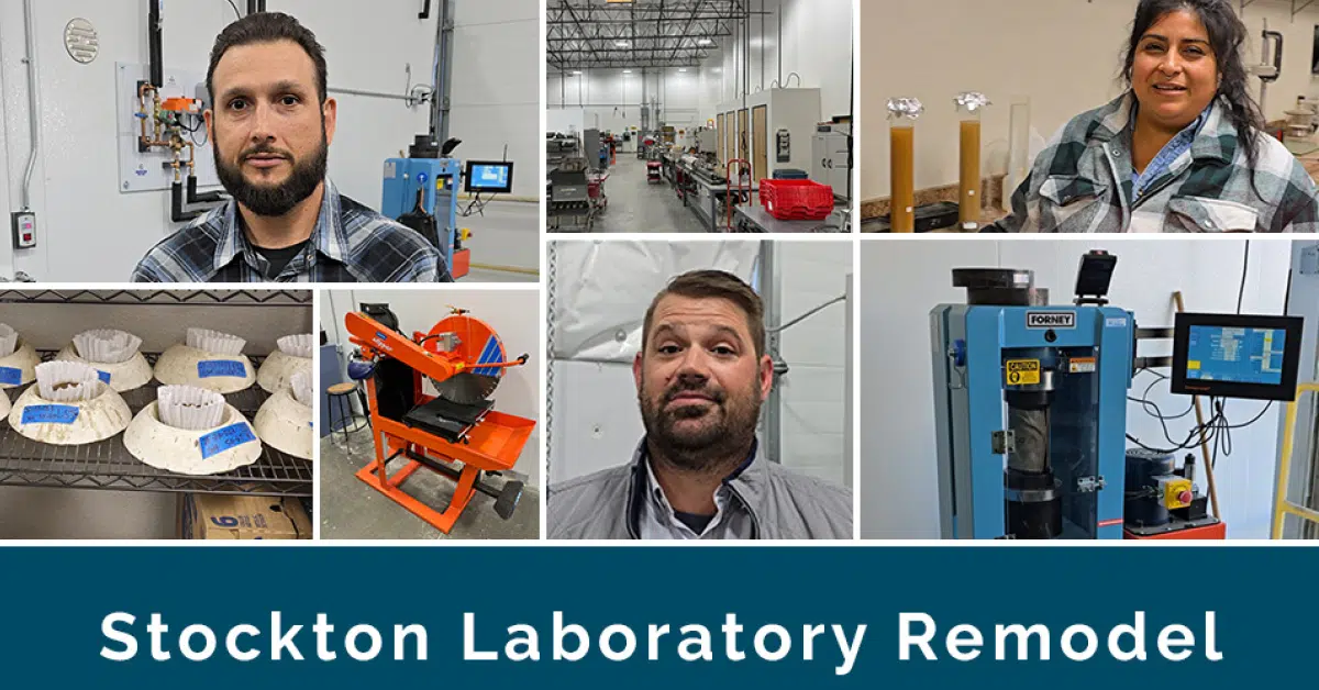 Collage of images from Kleinfelder's Stockton Laboratory Remodel video depicting staff, lab photos, and equipment