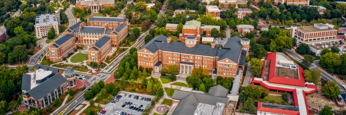 Aerial View of a large Public University in Athens, Georgia