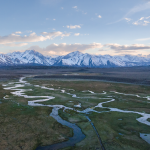 Stock photo of Eastern Sierra snowpack melting into Owens River