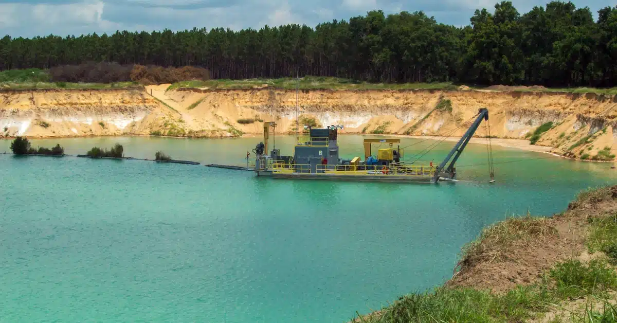 Aerial view of mine with heavy equipment