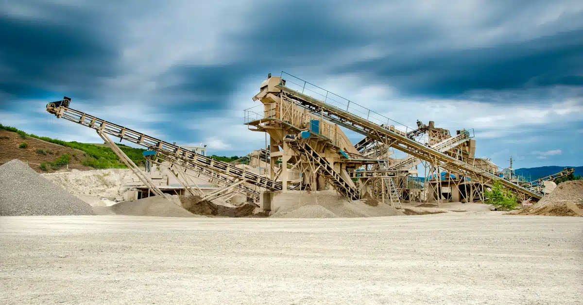 Aerial view of mine with heavy equipment