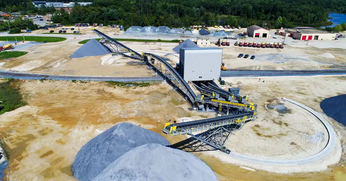 Aerial view of mine with heavy equipment