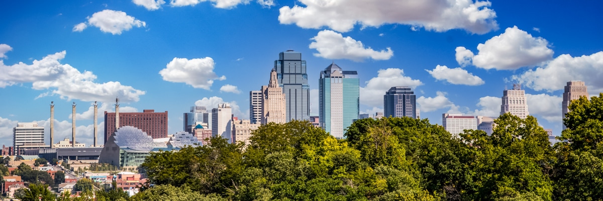 Kansas City Missouri downtown Skyline sunny summer day