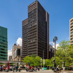 Exterior shot of new Kleinfelder Detroit office at 1001 Woodward Avenue. Photo credit: WeWork Community Team