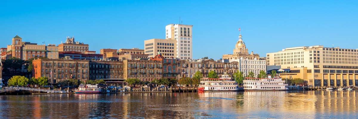Riverfront of downtown Savannah in Georgia, USA