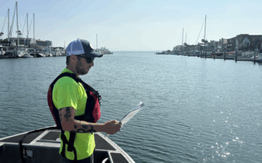 Kleinfelder Project Manager Jake Lippman conducts a boat survey as part of his environmental work for the San Diego Unified Port District