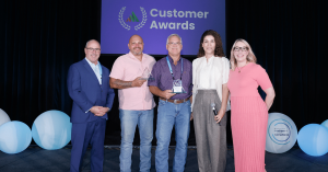 Kleinfelder's Giacomo Zignago (2nd from left) and Mark Hernandez (third from left) accepted the Sustainability Trailblazer Award at the 2025 Avetta Summit