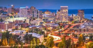 Tacoma Washington skyline at night