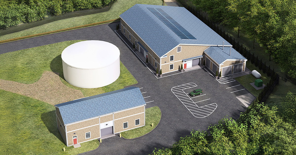 Rendering of new Straightway Water Treatment facility building and water tank