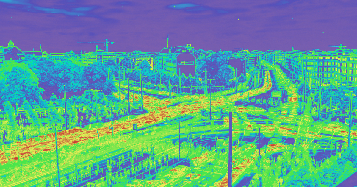 Infrared view of heavy fast moving traffic - motion infrared map