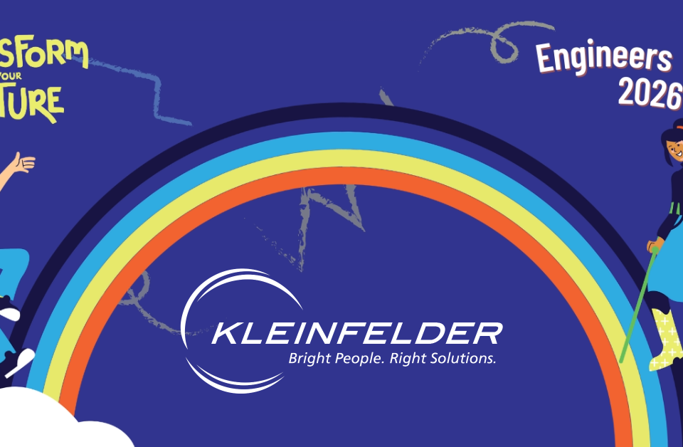 Engineers Week 2026 "Transform your Future" background with rainbow and Kleinfelder logo