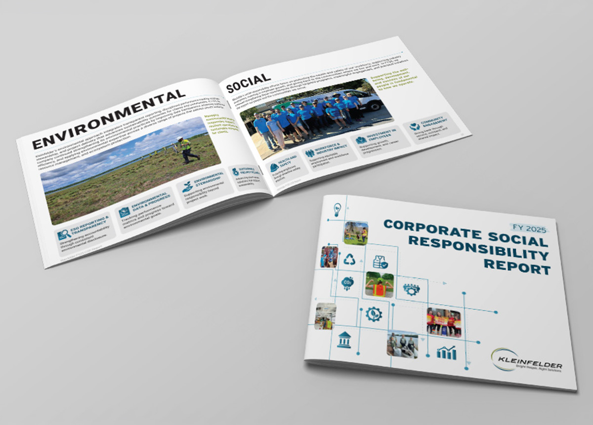 FY25 corporate social responsibility report mockup on gray background
