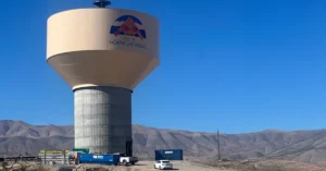 Elevated Water Storage Reservoir with Nevada mountains in background