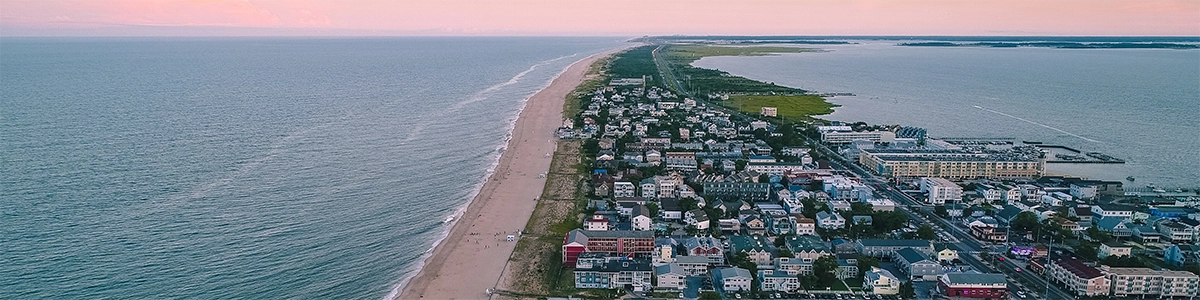 aerial image of Dewey Beach, Delaware, at sunset - Delmarva GIS