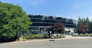 exterior view of Murray Hill office location building with trees