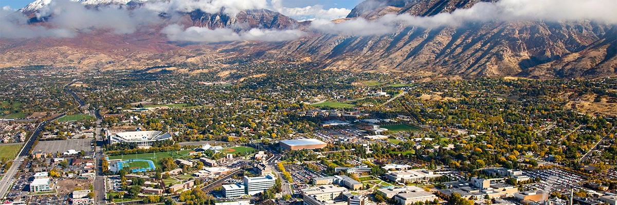 BYU-Landscape-Career-Fair_123391281 Brigham Young University BYU career fair campus aerial view during autumn with mountains in background