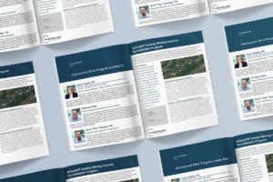 Statement of qualifications booklet open spread pages on blue background