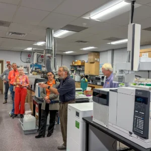 Kleinfelder-Clemson-2026-3 Group of people listen to speaker during lab tour at Clemson University